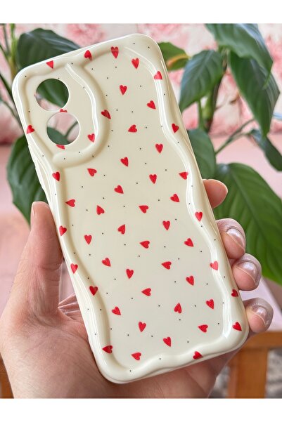 Fibaks A38 Case Camera Protected Wave Edge Red Heart Pattern Silicone Cover