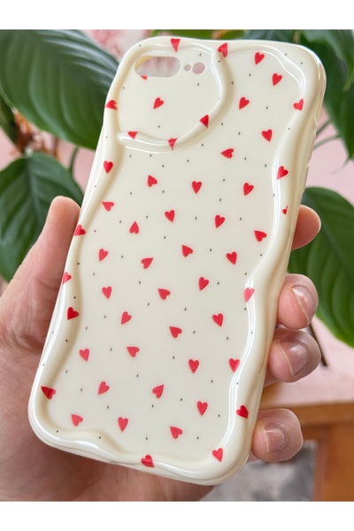 Fibaks iPhone 7 / 8 Plus Compatible Case Wave Edge Red Heart Pattern Silicone Cover with Camera Protection