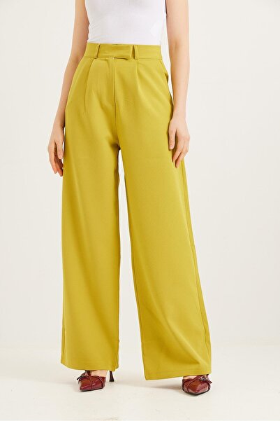 CALİENTE Kancalı Yüksek Bel Salaş Palazzo Pantolon Yağ Yeşili