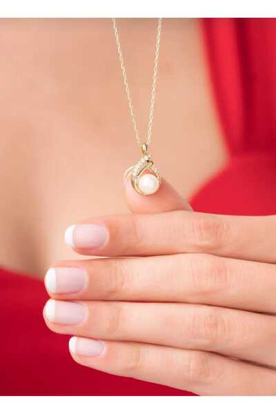 Ayenci قلادة من الفولاذ المقاوم للصدأ مع لؤلؤ المياه العذبة الحقيقي بلون ذهبي