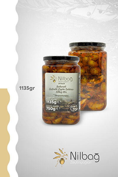 NİLBAĞ ZEYTİNYAĞLARI Sofralık Baharatlı Zeytin Salatası Nilbağ Mix 850 cc Cam...