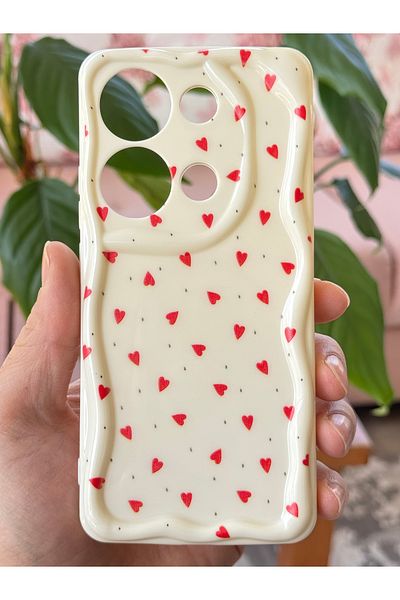 Fibaks حافظة Xiaomi Redmi Note 13 Pro 5G حافظة Xiaomi Note 13 Pro 5G محمية بكاميرا حافة الموجة الحمراء بنمط قلب غطاء سيليكون