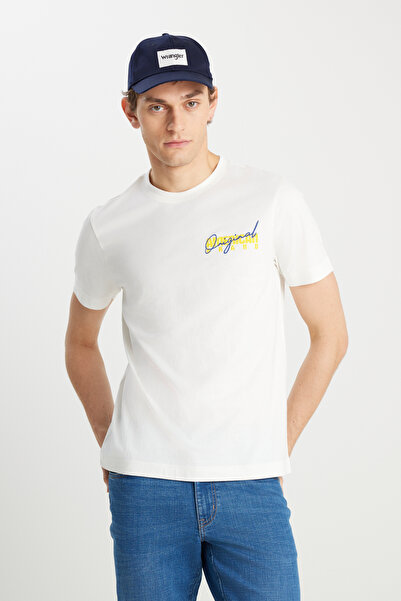 WRANGLER %100 Pamuk Regular Fit Normal Kesim Bisiklet Yaka Ekru Tişört