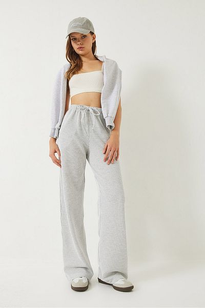 Bianco Lucci Gestreifte Basic-Hose für Damen mit elastischer Taille und Taschen 60284003