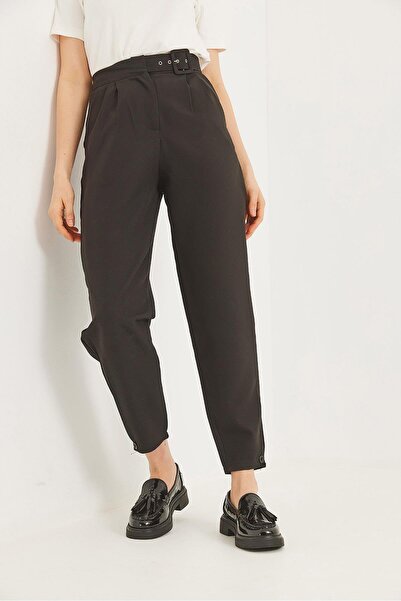 CALİENTE Yüksel Bel Kemerli  Kumaş Pantolon Siyah