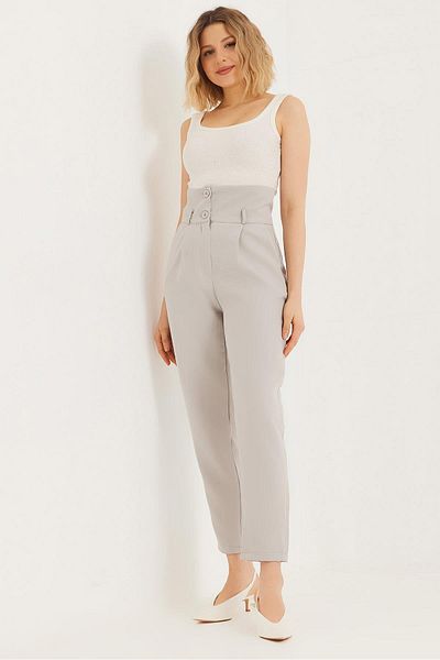 CALİENTE Double Button High Waist Palazzo Trousers Gray