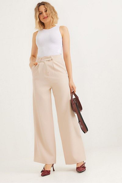 CALİENTE Hooked High Waist Loose Palazzo Trousers Cream