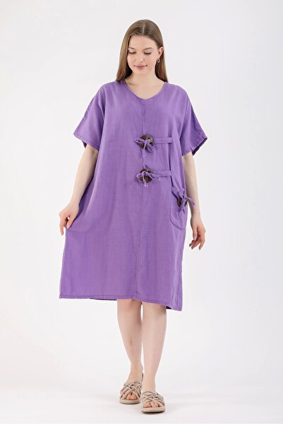 SUMEF ljubičasta Two-Brit Top Sa džepovima Lan kratka haljina