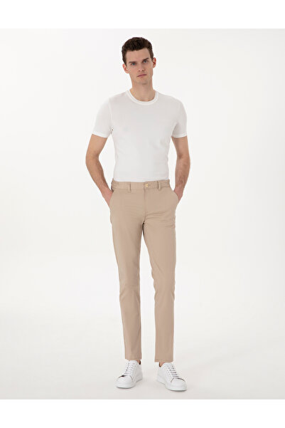 Pierre Cardin Bej Slim Fit Beli Lastikli Kanvas Pantolon 50301759-VR011