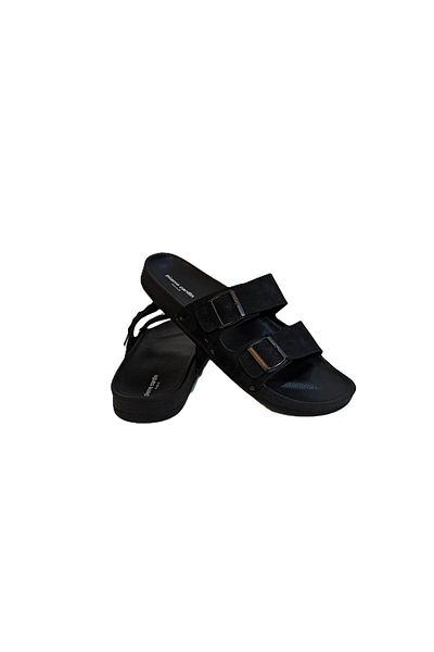 Pierre Cardin 7038 Black Double Buckle Large Size Men's Slippers