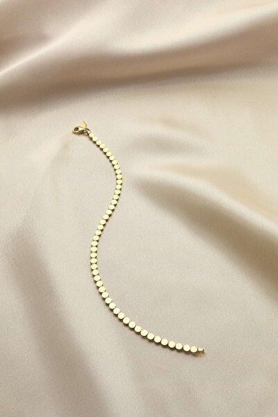 Cenova Jewelry 14 Ayar Altın Minimal Düz Disk Kadın Bileklik
