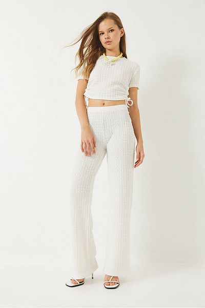 Bianco Lucci Women's Side Tie Short Sleeve Crop Seersucker Bottom-Top Set 60284005