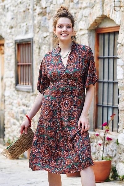 Los banditos Button Detailed V-Neck Half Sleeve Summer Dress