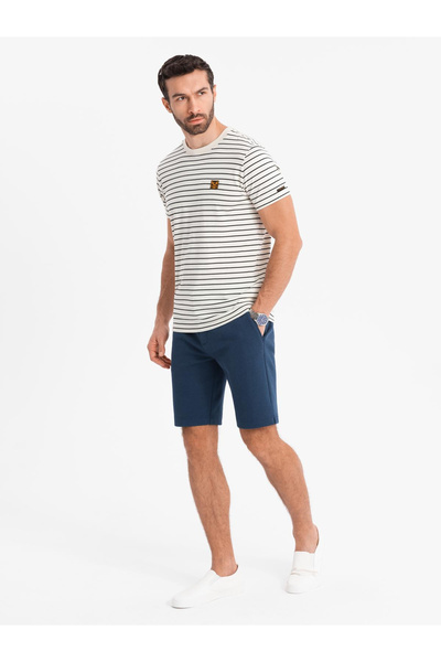 OMBRE Herren SLIM FIT Shorts aus strukturiertem Strickstoff - Marineblau V1 OM-SRCS-0169 XL