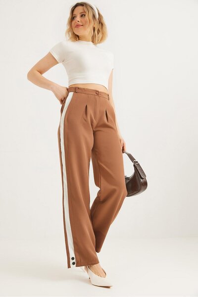 CALİENTE Wide Leg Trousers with Side Stripes Brown