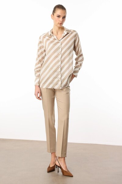 Moda İlgi Modailgi Bias Classic Satin Shirt Stone