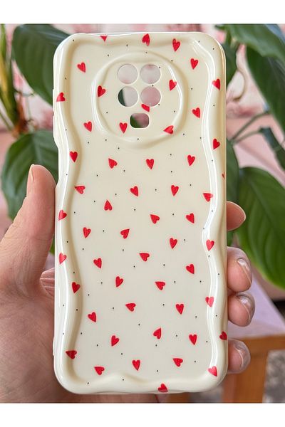Fibaks حافظة لهاتف Xiaomi Redmi Note 9S/9 Pro مع حماية للكاميرا وحافة مموجة وغطاء سيليكون بنمط قلب أحمر