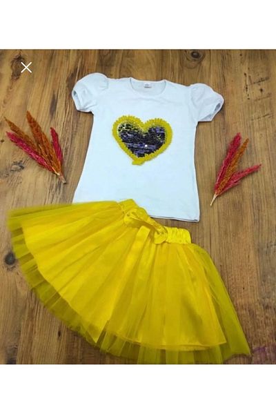 Nisu Tasarım Girl's Double Suit Tulle Skirt Heart Badi 23 April and 29 October Event Combination