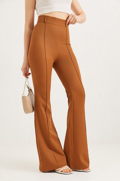 CALİENTE High Waist Checked Flared Trousers Brown