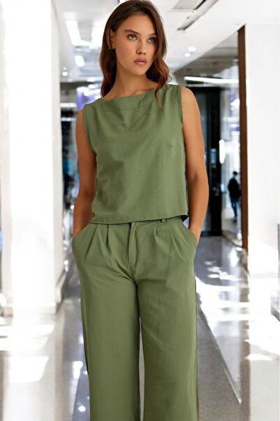 Barbora Yazlık Kolsuz Alt Üst Keten Takım