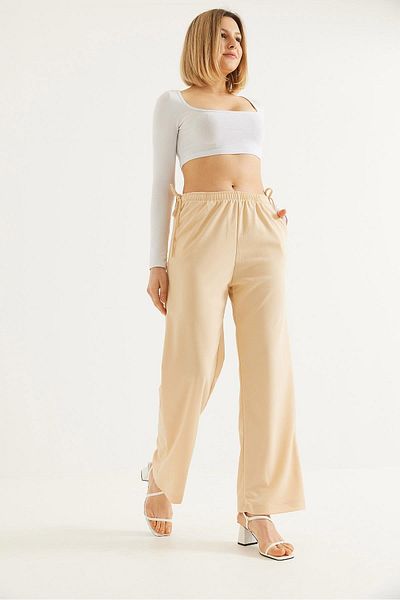Raneel Kazançlı Alışveriş Wide Leg Trousers Beige With Drawstring Detail On The Side