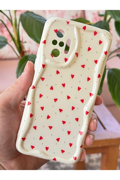 Fibaks حافظة لهاتف Xiaomi Redmi Note 10 Pro مع حماية للكاميرا وحافة مموجة وغطاء سيليكون بنمط قلب أحمر