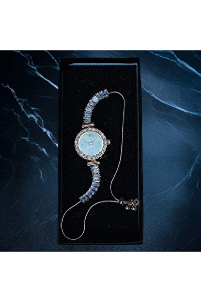 QUARTZ Lüks Kadın Kuvars Saat- Şık Gül Altın & Siyah Kristal Analog Kol Saati