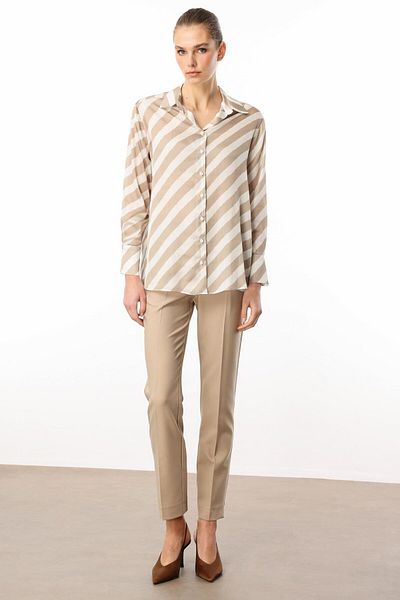 Moda İlgi Modailgi Bias Classic Satin Shirt Stone