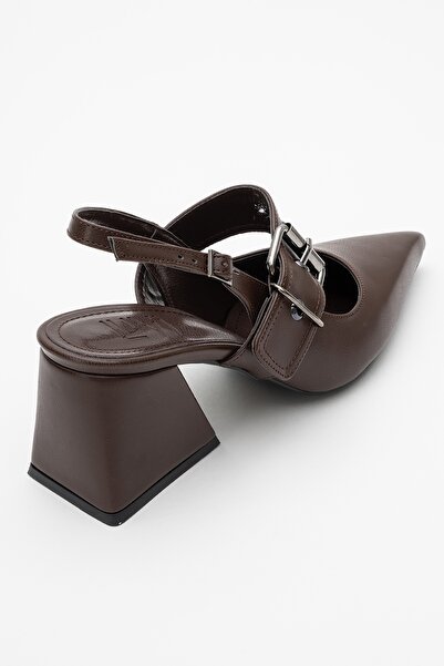 LuviShoes Nepi̇do Brown Skin Women's Pointed Toe Open Back Thick Heeled Shoes