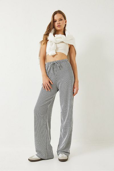 Bianco Lucci Damskie spodnie w paski z elastyczną talią i kieszeniami Basic 60284003