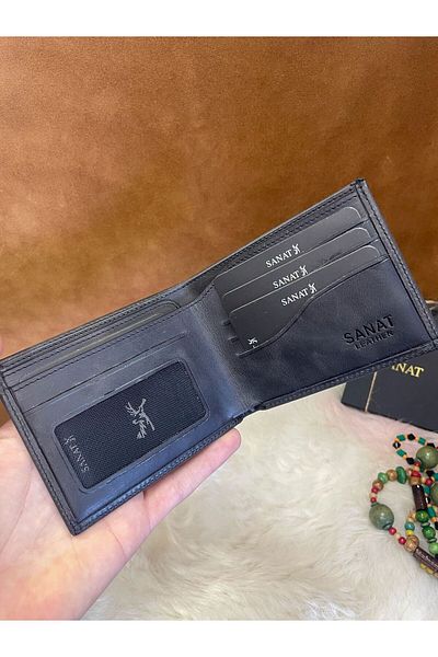 SANAT Sl-609 Genuine Leather Wavy Card Holder Id, Men's Wallet with Extra Card Holder Inside Driver's License Compartment