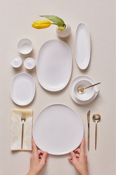 Karaca Stream Bone Middle 34 Piece Breakfast Set for 6 People White