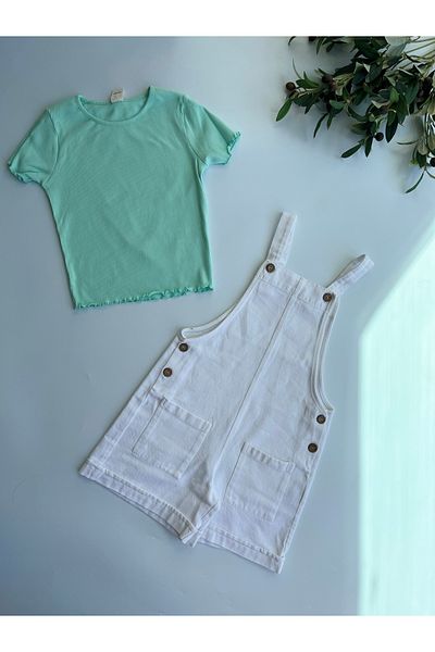 Puffin Kids White Denim Overalls Salopet