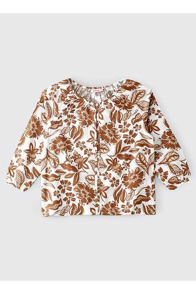 Basicxx Girls' Brown Floral Button-Down Top