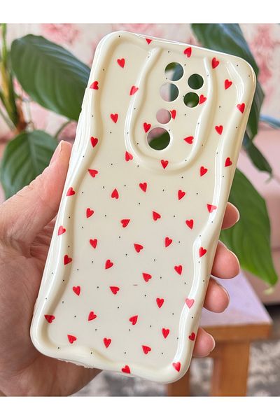 Fibaks حافظة لهاتف Xiaomi Redmi Note 8 Pro مع حماية للكاميرا وحافة مموجة وغطاء سيليكون بنمط قلب أحمر