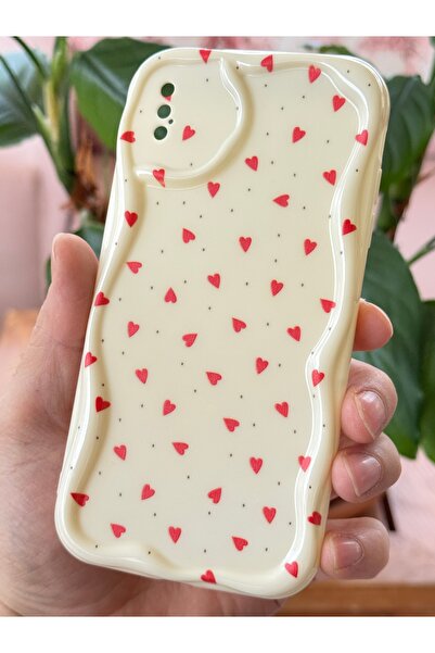 Fibaks Case for iPhone X/Xs Silicone Cover with Wave Edge Red Heart Pattern with Camera Protection