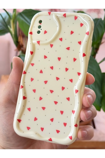 Fibaks Case for iPhone XS Max Silicone Cover with Wave Edge Red Heart Pattern with Camera Protection