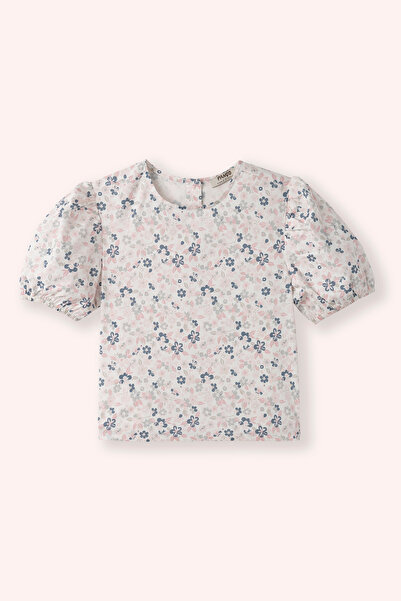 Panço Λευκή μπλούζα για κορίτσια με στρογγυλή λαιμόκοψη και λουλουδάτο σχέδιο