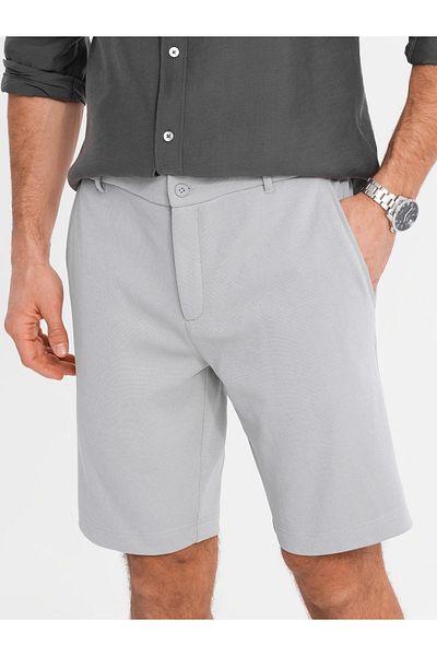 OMBRE Herren SLIM FIT Strukturstrick-Shorts - Hellgrau V4 OM-SRCS-0169 S