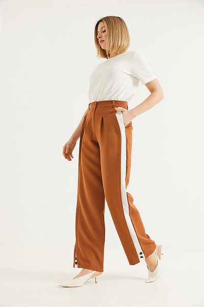 CALİENTE Wide Leg Trousers with Side Stripes, Tan