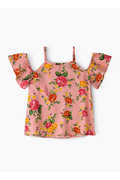 Basicxx Girls' Pink Floral Cold Shoulder Top