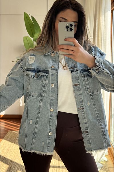 Daves Jachetă albastră de blugi oversize