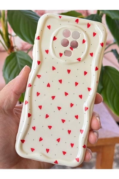 Fibaks حافظة لهاتف Xiaomi Redmi Note 9S/9 Pro مع حماية للكاميرا وحافة مموجة وغطاء سيليكون بنمط قلب أحمر