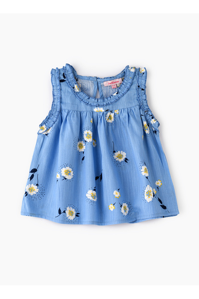 Basicxx Girls' Blue Floral Sleeveless Ruffled Top