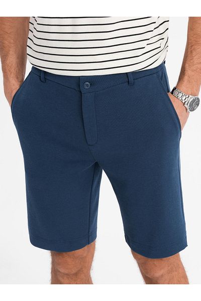 OMBRE Herren SLIM FIT Shorts aus strukturiertem Strickstoff - Marineblau V1 OM-SRCS-0169 XL
