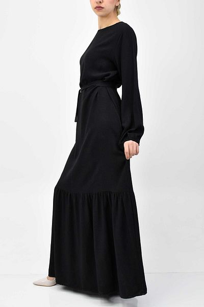 birizmoda Φόρεμα Hijab με λαβή ελαστική ζώνη βολάν - Μαύρο