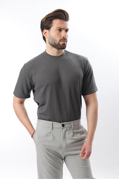 Madmext Smoked Textured Line Design Crew Neck Men's T-Shirt E7122