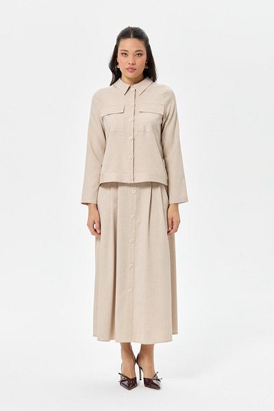 Esswaap Striped and Plain Polyviscon Fabric Skirt Suit Mink