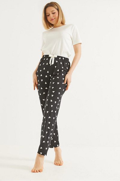 CALİENTE Pantaloni de pijama de damă cu talie elastică negri