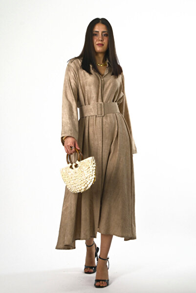 ABBRA Women's Belted Loose Dress with Pockets